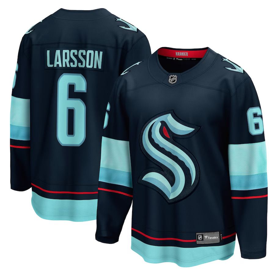 Men Seattle Kraken #6 Adam Larsson Fanatics Branded Deep Sea Blue Home Breakaway Player NHL Jersey